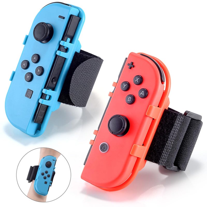 JoyHood 2 Pack Wrist Band Straps compatible with Dance Game 2022 2021 2020 2019 & Zumba Burn It Up for Switch/Switch OLED Joy-Con, Adjustable Elastic Strap Switch Controller Accessories (Red & Blue) - Image 2